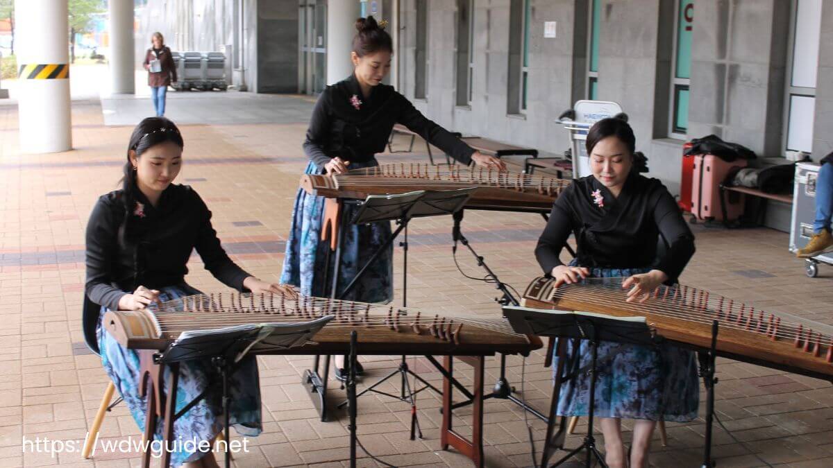 韓国済州島での歓迎の琴の演奏