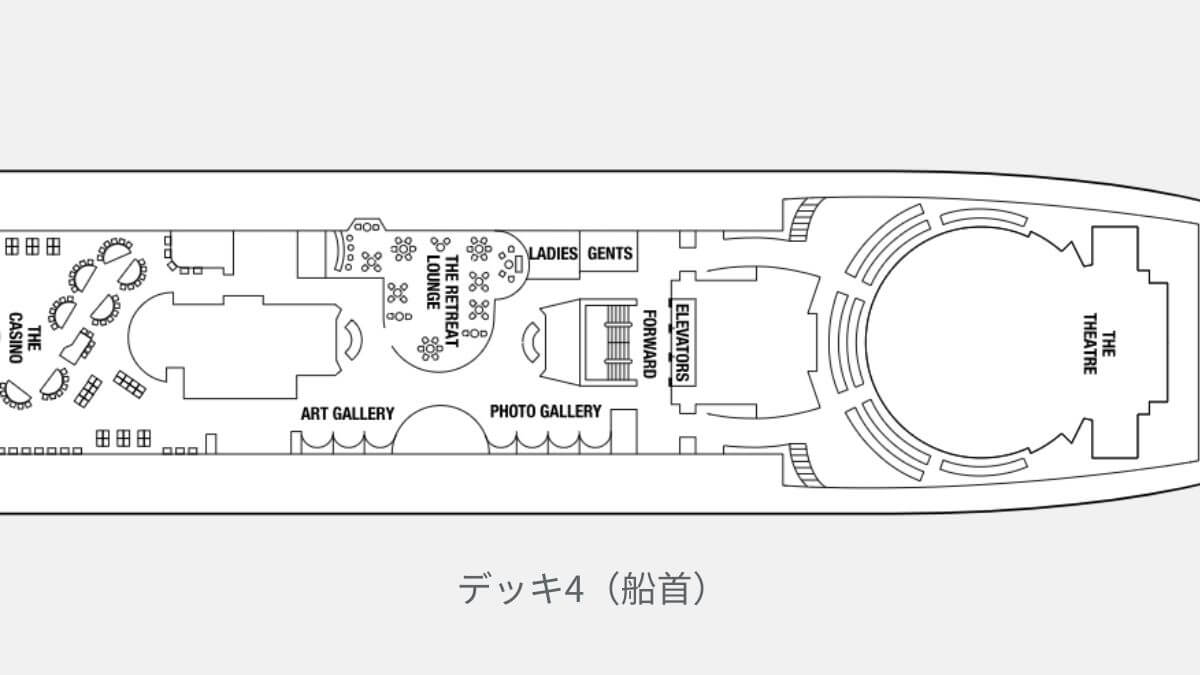 セレブリティミレニアムのデッキ4船首のデッキプラン