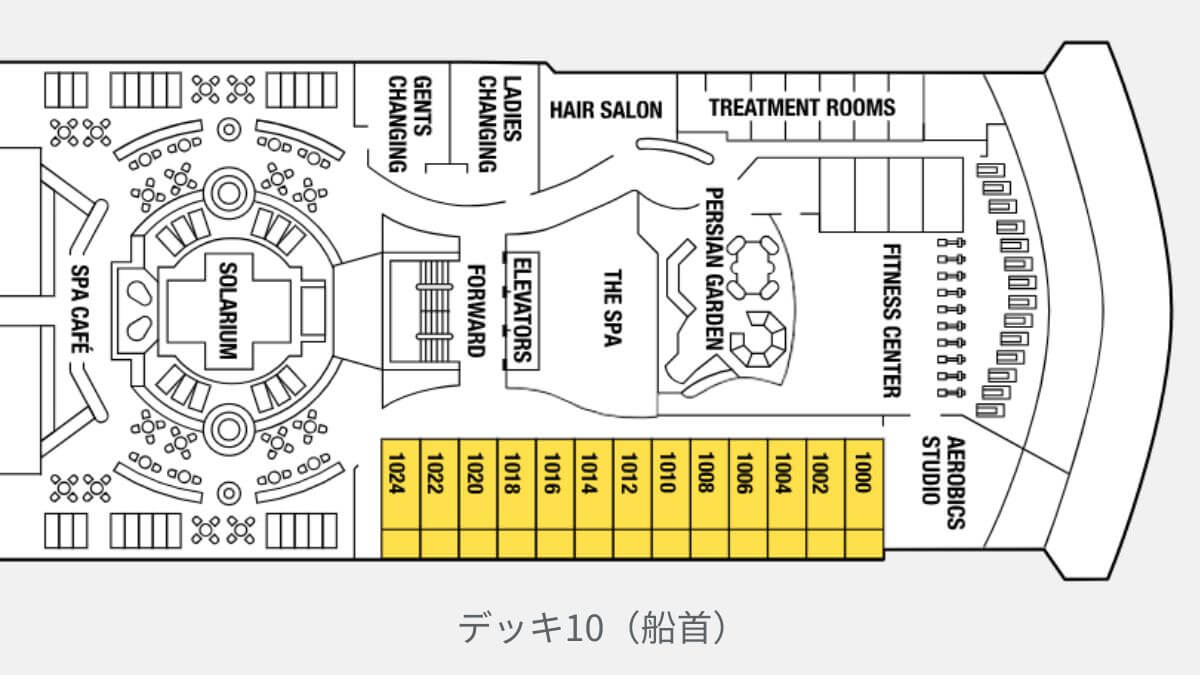 セレブリティミレニアムのデッキ10船首のデッキプラン