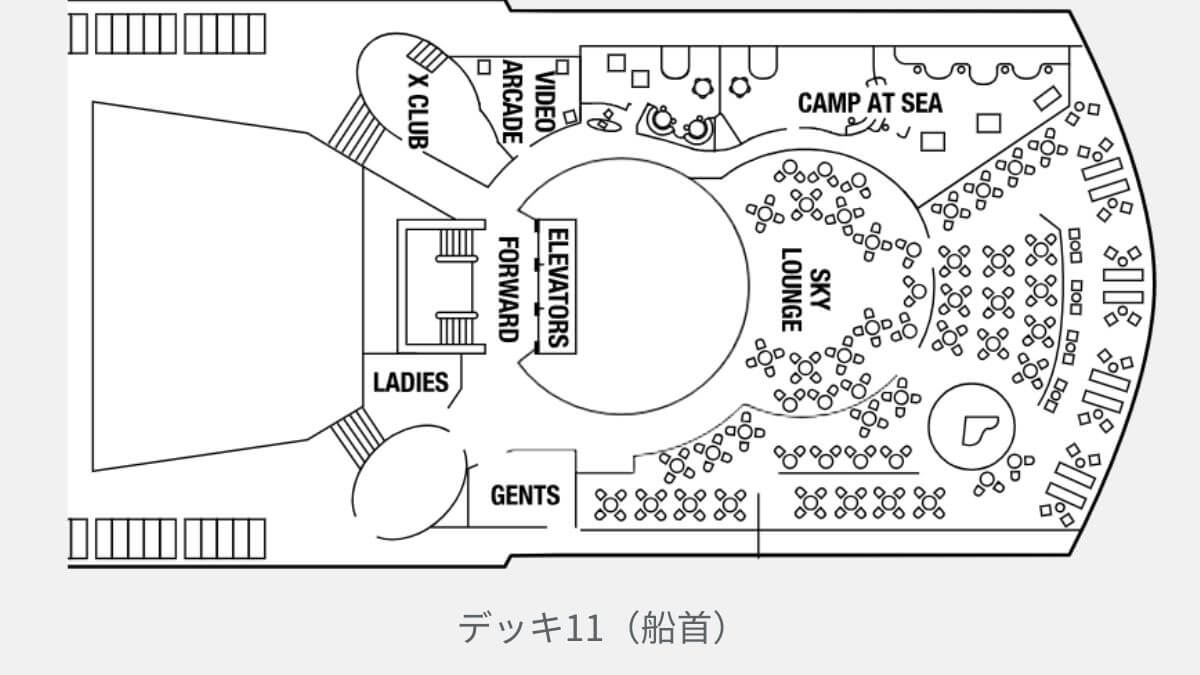 セレブリティミレニアムのデッキ11船首のデッキプラン