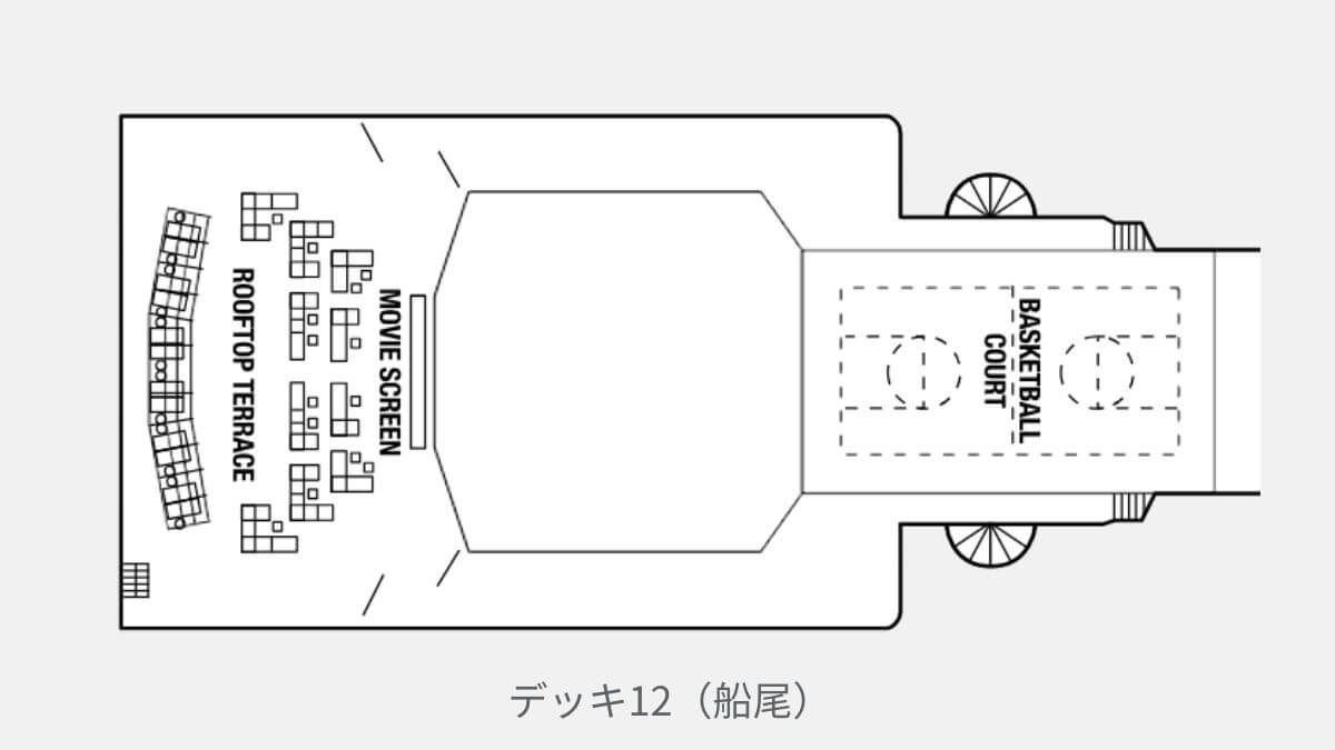 セレブリティミレニアムのデッキ12船尾のデッキプラン